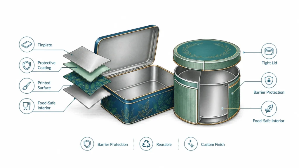 Custom Tin Box for Tea, Coffee, Chocolate, Cookies, and Candy Packaging