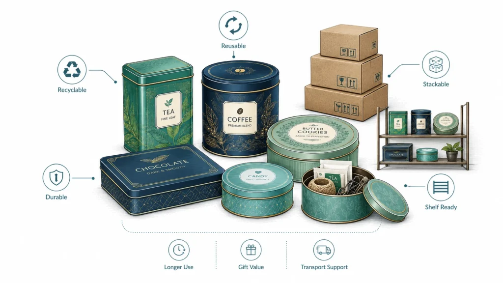Custom Tin Box for Tea, Coffee, Chocolate, Cookies, and Candy Packaging