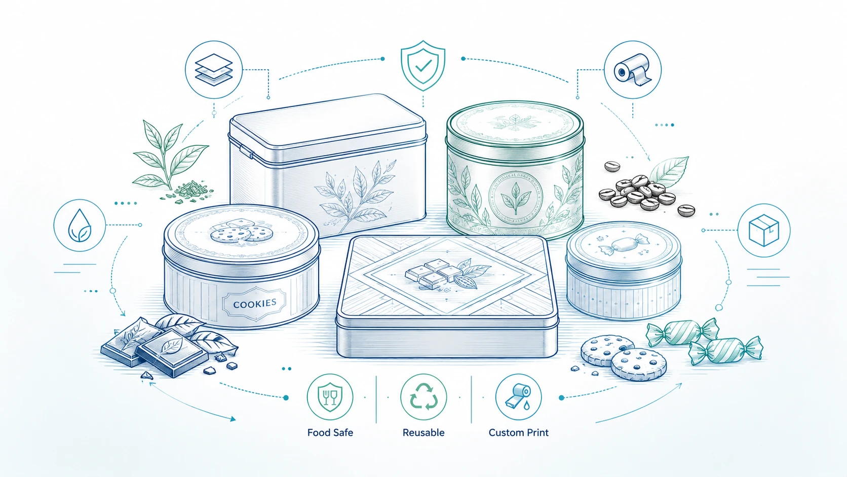Custom Tin Box for Tea, Coffee, Chocolate, Cookies, and Candy Packaging