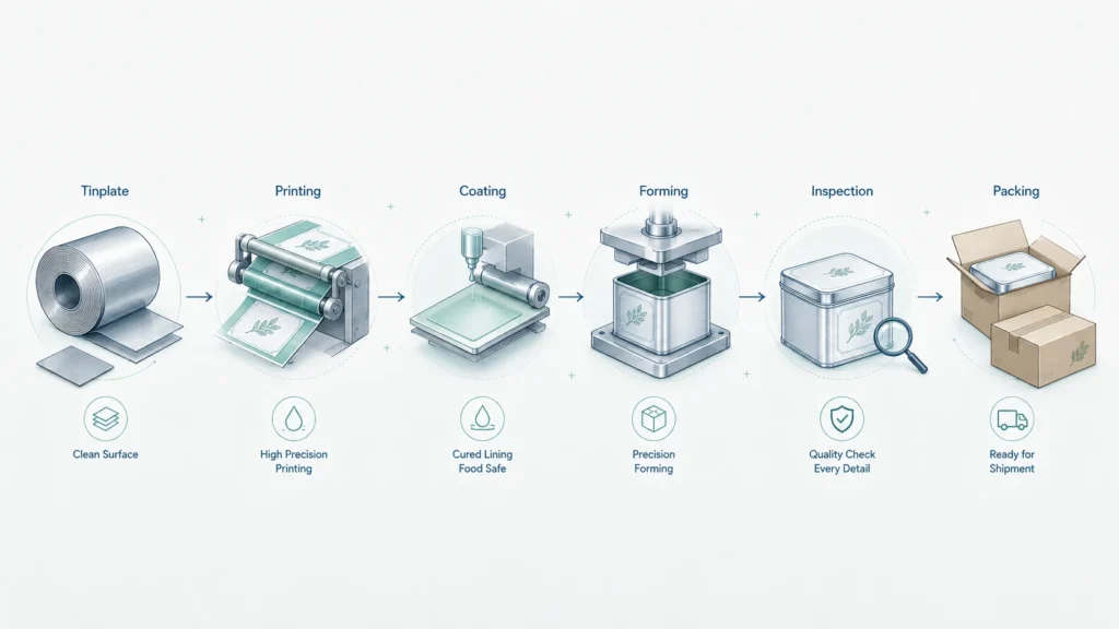 Food Grade Custom Tin Box Packaging: Materials, Coatings, and Safety Considerations