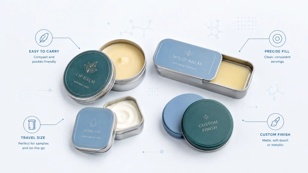 Mini Tins for Packaging: Small Metal Boxes for Samples, Candy, Lip Balm, and Gifts Mini Tins for Packaging: Small Metal Boxes for Samples, Candy, Lip Balm, and Gifts