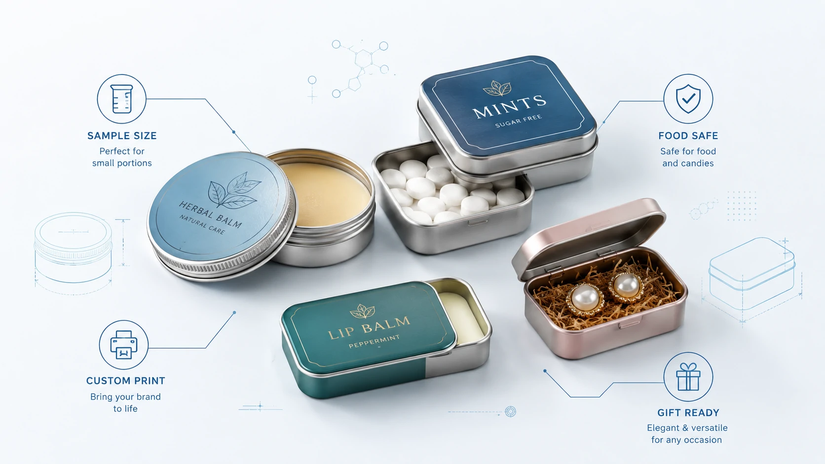 Mini Tins for Packaging: Small Metal Boxes for Samples, Candy, Lip Balm, and Gifts