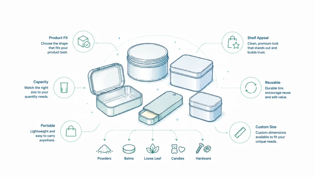 Small Tin Containers: Sizes, Uses, and Custom Packaging Ideas Small Tin Containers: Sizes, Uses, and Custom Packaging Ideas