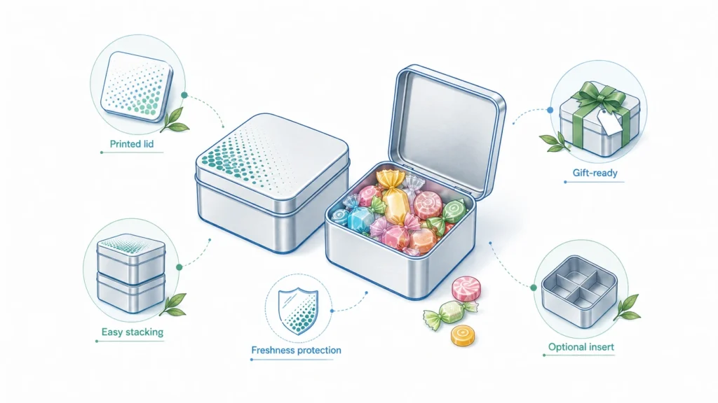 Square Metal Tins: Packaging Ideas for Tea, Candy, Cosmetics, and Gifts Square Metal Tins: Packaging Ideas for Tea, Candy, Cosmetics, and Gifts