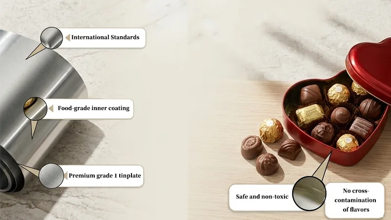 Heart-shaped chocolate tin box