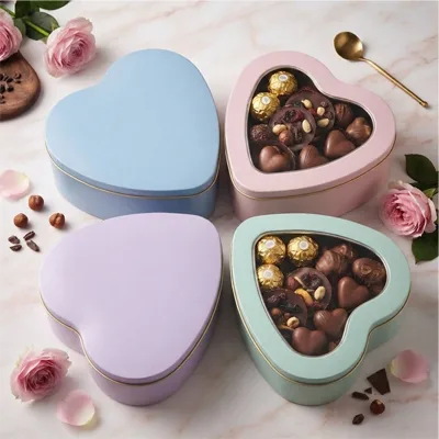 Heart-shaped chocolate tin box