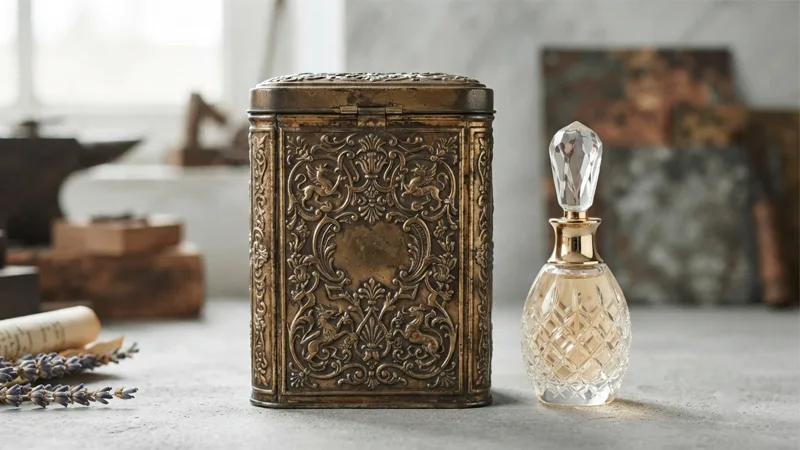 Vintage perfume tin box