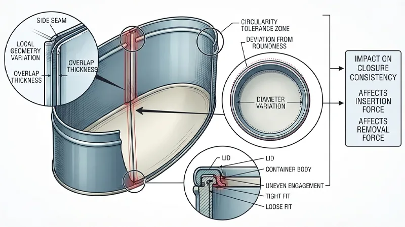 Seams and Circularity in Round Tin Containers