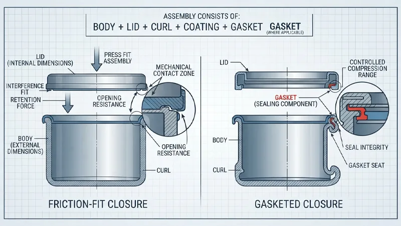 Tin Packaging Lid Fit and Closure Geometry